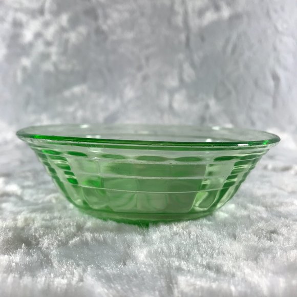 Vintage Vaseline Glass Dessert Bowl Block Optic #23 - Picture 6 of 9